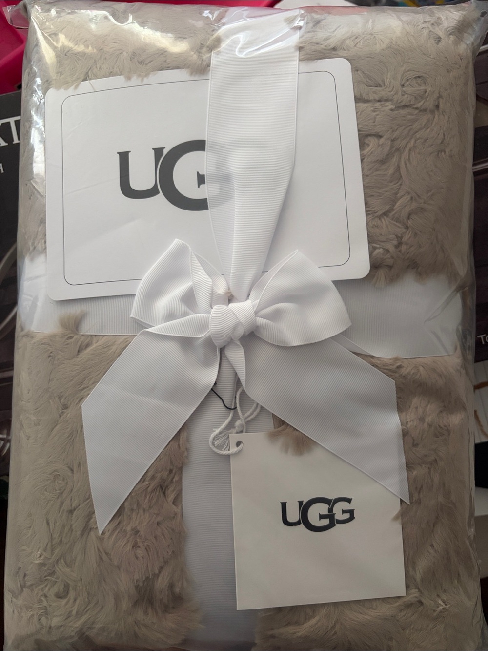 UGG Faux Fur Throw Blanket in Beige